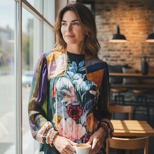 Anthropologie BL-nk Miranda Peasant Blouse Small Floral Patchwork Viscose